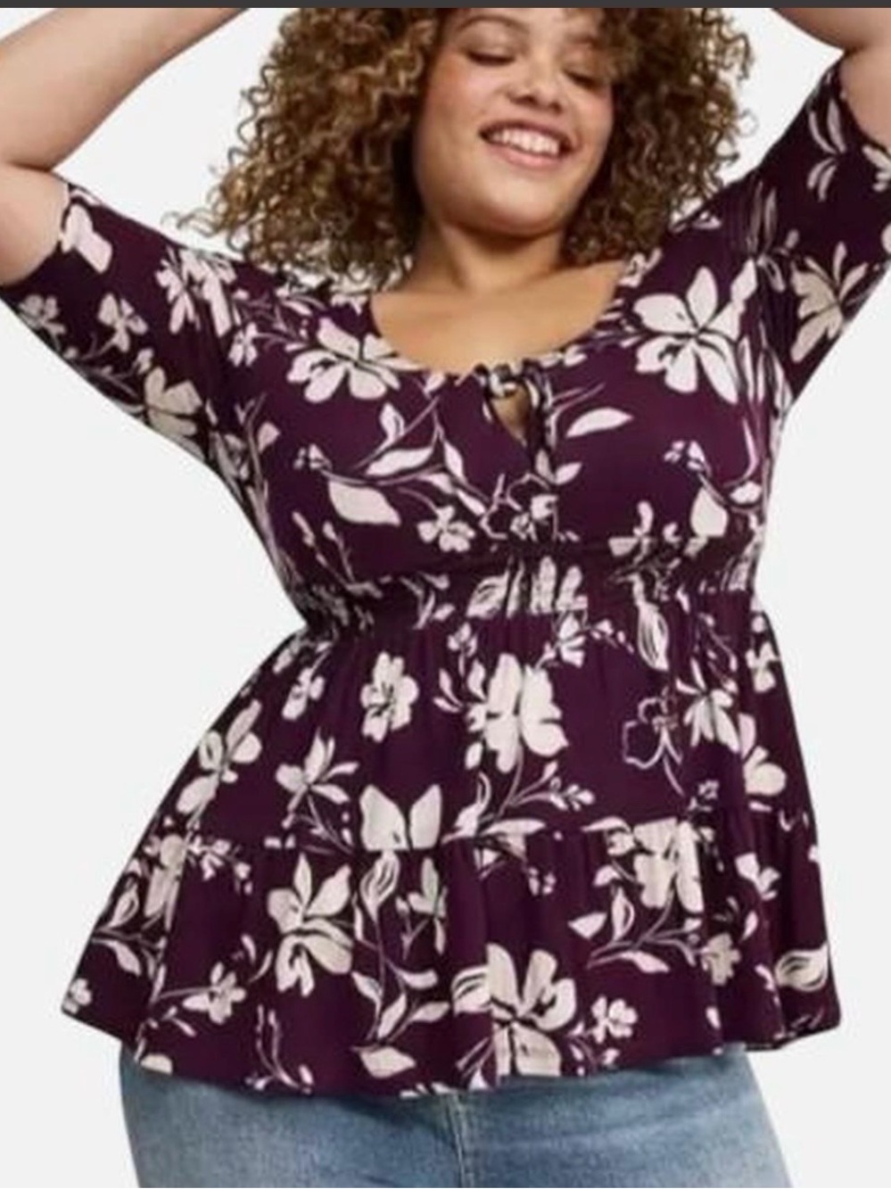 torrid Super soft Purple Floral Smocked Peplum Top with Front Tie NWT